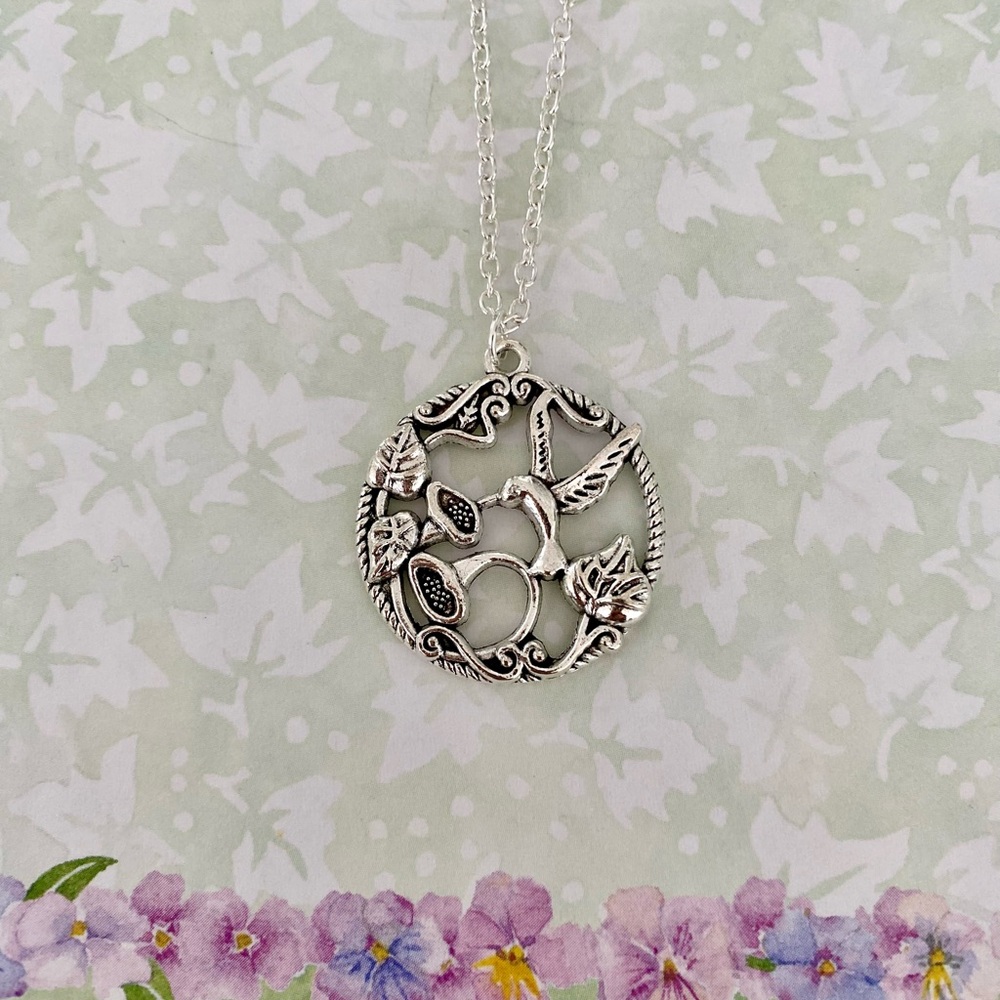 Hummingbird Flower Pendant Necklace